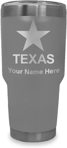 Miniatura 39 de LaserGram Vaso aislado al vacío de 20 onzas, bandera de Texas, grabado personalizado incluido (negro)