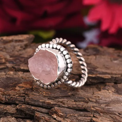 Miniatura 3 de Anillo trenzado de plata esterlina 925 con piedras preciosas crudas para mujer, joyería hecha a mano