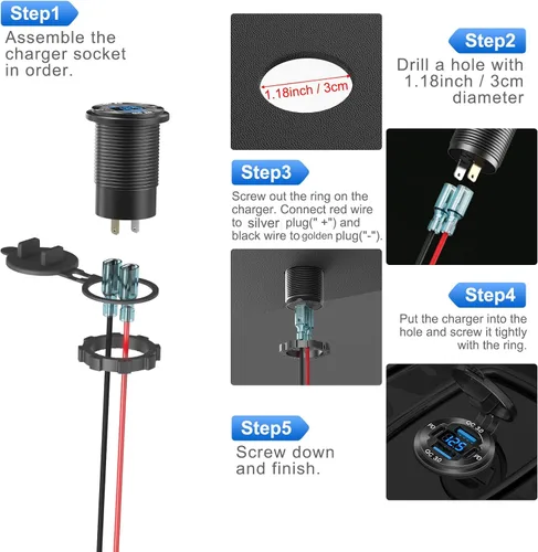 Miniatura 6 de Actualizado Cargador de 4 Puertos 12V USB de Aluminio, 78W Dual PD y QC Múltiples Puertos USB para Coche, Enchufe de 12 Voltios de Reemplazo
