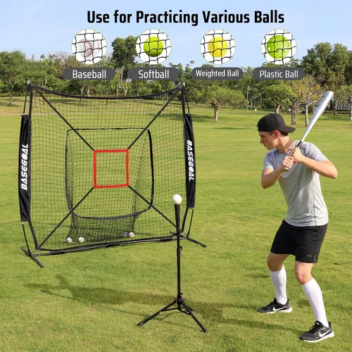 Miniatura 4 de BaseGoal Red de práctica de sóftbol de béisbol de 7 x 7 pies, respaldo de béisbol, con camiseta de bateo, para golpear lanzar, batear, atrapar