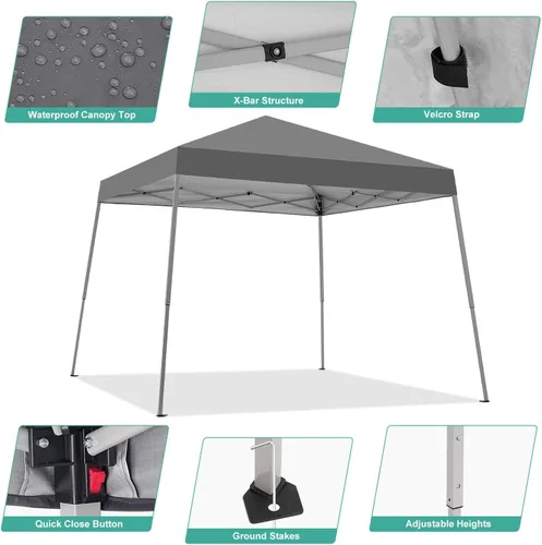 Miniatura 2 de Carpa con Toldo, Toldo Emergente de 10 x 10 Pies, Carpa Instantánea para Exteriores con Patas Inclinadas y Bolsa de Transporte, Refugio de Cenador