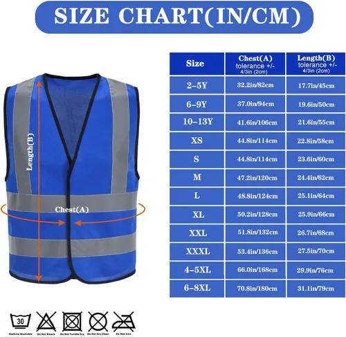 Miniatura 6 de AYKRM chaleco de alta visibilidad de 12 colores con alta visibilidad reflectante para trabajo de construcción y seguridad (XS-8XL)