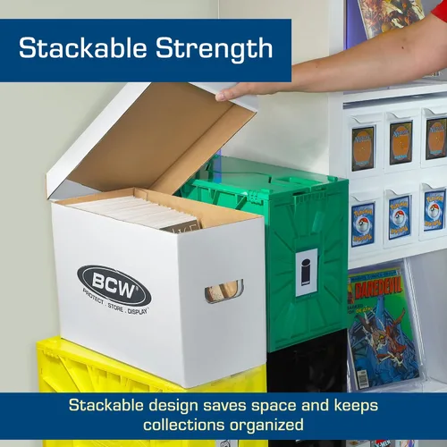 Miniatura 6 de BCW Caja de almacenamiento de cómics corta, paquete de 3, capacidad para 150-175 cómics actuales/de la era plateada, apilable, duradera, de 200