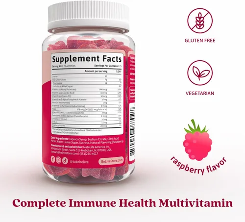 Miniatura 2 de BeLive Gomitas de saúco con vitamina C, D3 y zinc, suplemento multivitamínico para apoyo a la salud inmunológica para niños y adultos, 50