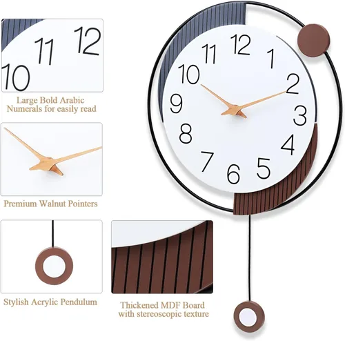 Miniatura 2 de Dankeit Reloj de pared decorativo con péndulo, silencioso, funciona con batería de cuarzo, grande de 13x20 pulgadas para decoración de la sala