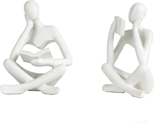 Miniatura 10 de SHENGTIAN Juego de 2 figuras de lectura abstractas negras, esculturas de pensador de resina, adorno estético moderno, figura minimalista para sala