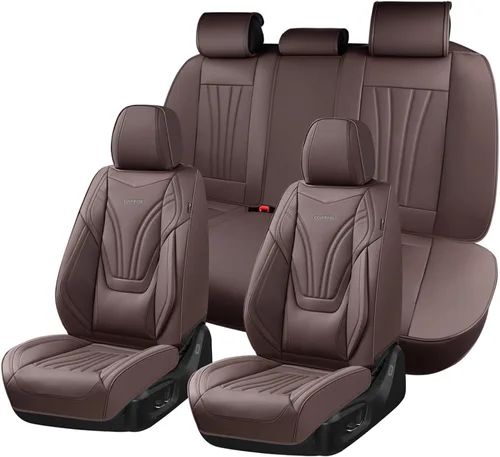 Miniatura 12 de Coverado Fundas para Asientos de Coche, Protector de Asiento con Soporte Lumbar y Reposacabezas Removible, Cojín de Asiento de Piel Transpirable