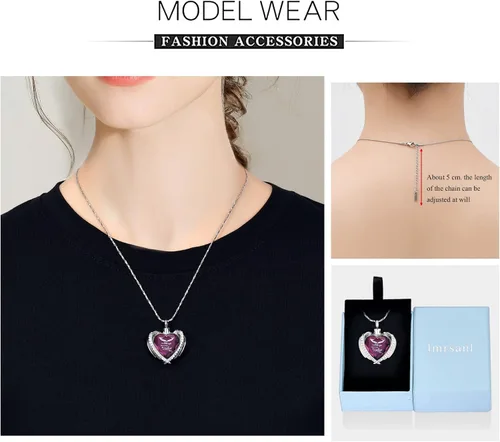 Miniatura 2 de Imrsanl Joyería de cremación con dije de urna de corazón de ala de ángel para mujer, urnas de cristales para cenizas humanas, medallón