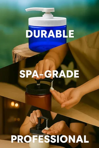 Miniatura 9 de Royal Massage Tarro de bomba de aceite de masaje/loción/crema vacío transparente de 16 oz con tapa de giro de bloqueo - azul