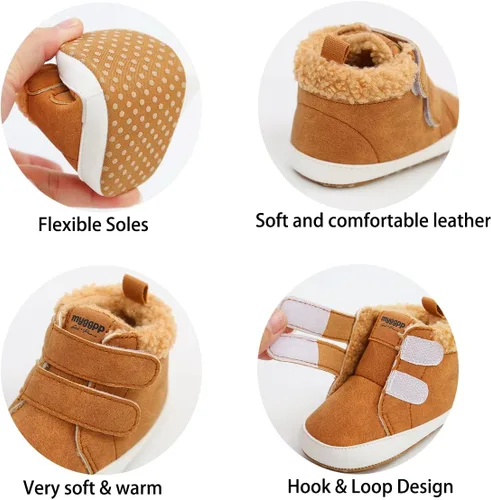 Miniatura 5 de COSANKIM Botines para bebé, zapatos de invierno para niña, forro de piel cálida, antideslizantes, con cordones, para recién nacidos, zapatos de cuna