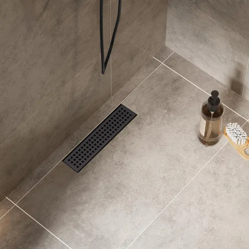 Miniatura 3 de Desagüe lineal de ducha de 12 pulgadas con rejilla extraíble, desagüe de ducha negro mate con accesorios, certificado CUPC rectángulo de drenaje