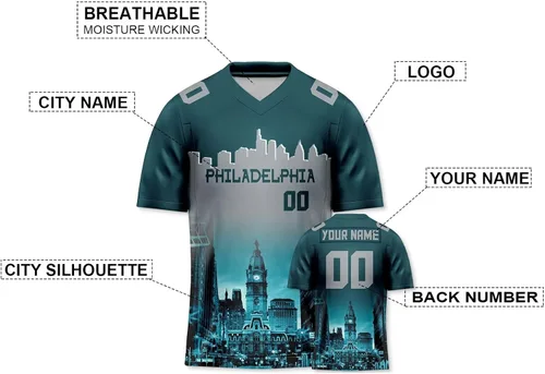 Miniatura 2 de Camiseta de fútbol personalizada con diseño de ciudad y horizonte nocturno, regalos para hombres, mujeres, jóvenes, número de nombre, moda, día