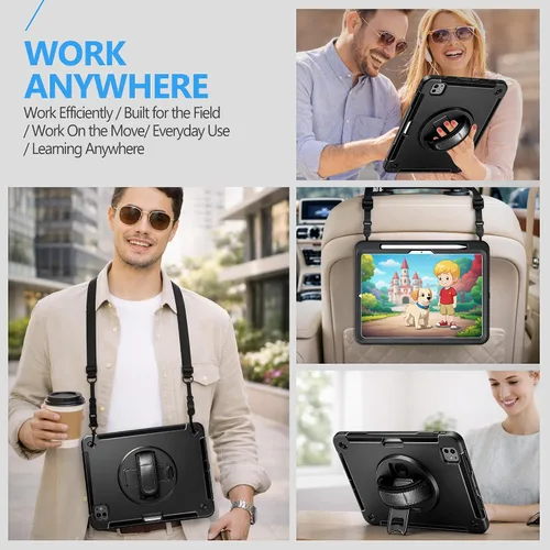 Miniatura 7 de Funda para iPad Pro 11 M5 2025/M4 2024: Funda protectora para iPad Pro de 11 pulgadas 5ª generación con protector de pantalla, soporte, asa y correa