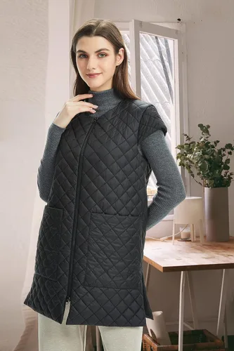 Miniatura 5 de Chaleco largo acolchado para mujer, ligero, con mangas casquillo, con bolsillos
