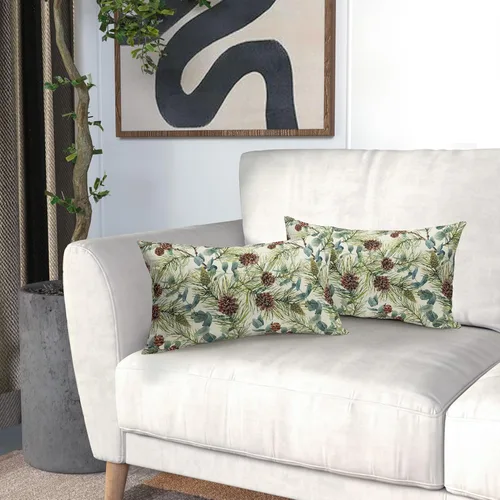 Miniatura 5 de Fundas de almohada florales de invierno 12x20 pulgadas - Juego de 2, estampado de flores de acuarela verde con hojas, temática rústica, fundas Árbol