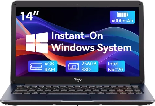Itel Celeron N4020 - Computadora portátil de 14 pulgadas (doble núcleo), gráficos UHD 600, 4 GB de RAM 256 GB SSD, pantalla HD de 14 pulgadas, ultra