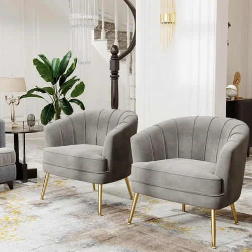 Miniatura 4 de Silla de acento de terciopelo Andeworld, silla de sofá individual moderna tapizada, sillón de club de barril cómodo para sala de estar con patas