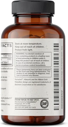 Miniatura 5 de Futurebiotics Bisglicinato de hierro 25 mg suave para el estómago, apoya la energía y la producción saludable de glóbulos rojos - Fórmula