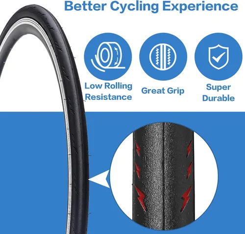 Miniatura 3 de Paquete de 2 neumáticos plegables 700x28C para bicicleta de carretera, 700C, neumáticos de repuesto con cuentas plegables, resistentes a pinchazos