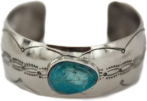 Miniatura 2 de $400Tag Certificado Navajo Natural Turquesa Nativo Americano Níquel Pulsera 92001-5 Hecho por Loma Siiva, Metal Piedra, Turquesa estabilizada