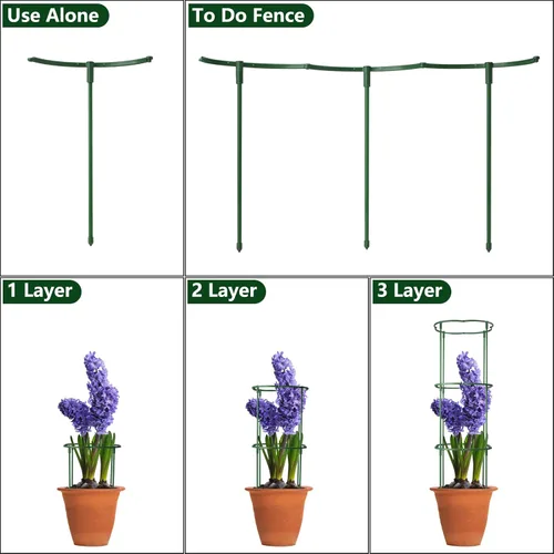 Miniatura 4 de Paquete de 12 estacas de soporte para plantas semicirculares, soporte apilable de 3 niveles para flores de jardín, estacas para plantas