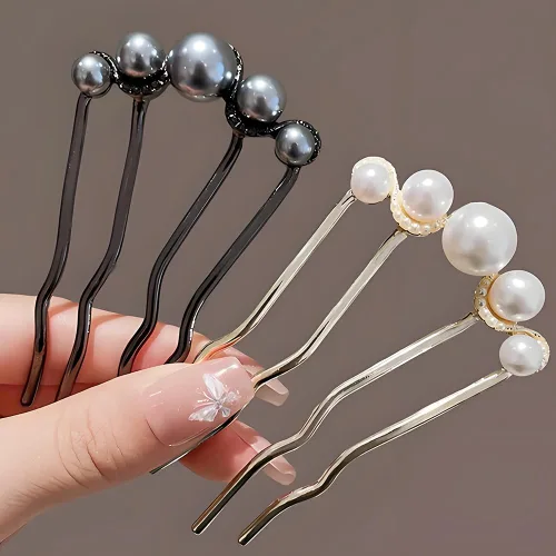 Miniatura 8 de 2 horquillas para el cabello en forma de U para moños, horquillas francesas para cabello grueso, peines laterales para mujer, peine de pelo negro