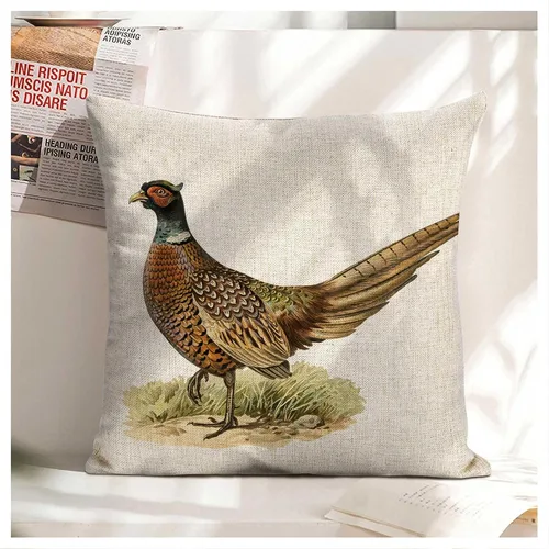 Funda de almohada de lino con diseño de faisán dorado de 18 x 18 pulgadas, funda de cojín decorativa de doble cara para sofá, cama, silla y automóvil