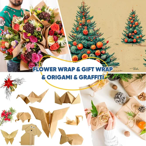 Miniatura 5 de Papel de regalo marrón, rollo de papel kraft, papel decorativo para manualidades de 15 x 450 pulgadas, papel de embalaje para suministros de envío