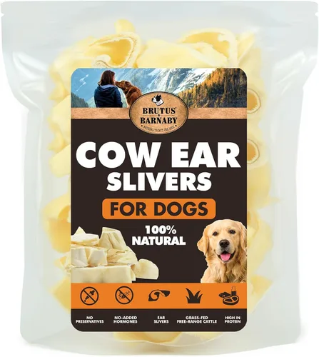 Miniatura 11 de BRUTUS & BARNABY Orejas de vaca para perros – Mitades de 30 unidades, corte grueso, carne de res Angus alimentada con pasto, alternativa totalmente