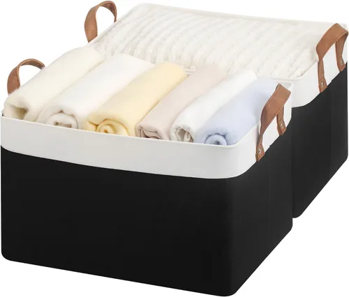 Miniatura 28 de StorageWorks Closet Storage Bins, Storage Baskets for Shelves, Closet Organizers and Storage Bins with Metal Frame, Handles, Beige, Cool Silky