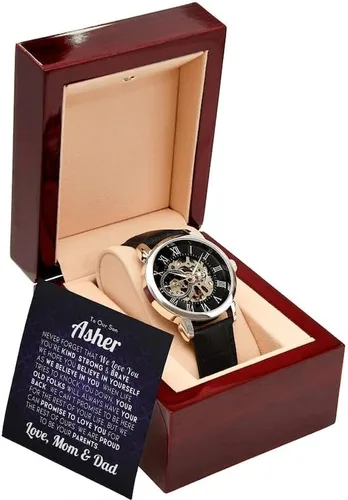 Reloj calado para hombre con tarjeta de mensaje especial regalo para hijo en el día de graduación boda regalo para mamá o papá hijo en graduación