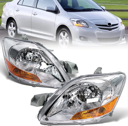 BLACKHORSE-RACING Juego de faros delanteros izquierdo y derecho compatible con Toyota Yaris Sedan 2007 2008 2009 2010 2011, sustituye al número OE