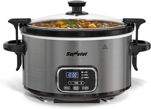 Miniatura 15 de Sunvivi Olla de cocción lenta de 3 cuartos de galón y mini calentador de alimentos con 3 ajustes de calefacción, olla de cerámica extraíble, tapa