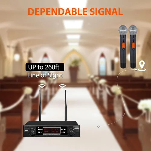 Miniatura 2 de Innopow Sistema de micrófonos inalámbricos de 200 canales, set de micrófonos inalámbricos de metal UHF dual, escaneo automático, largo alcance