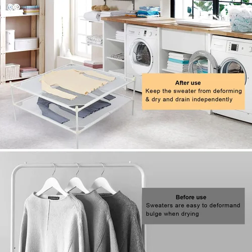 Miniatura 3 de Tendedero de secado de ropa, 2 capas para suéter plano, de malla, para interiores y exteriores, color blanco