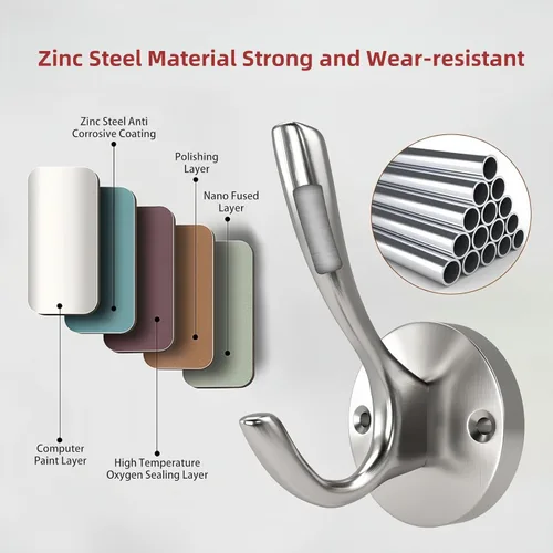 Miniatura 2 de Ganchos de pared plateados para toallas, paquete de 2 ganchos de pared de níquel cepillado, ganchos de pared resistentes para abrigos, batas