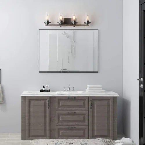 Miniatura 8 de LOG BARN Lámparas rústicas de baño, 2 luces de tocador de granja para baño con pantalla de vidrio texturizado transparente, luces de iluminación