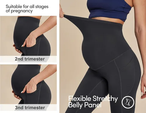 Miniatura 3 de IUGA Pantalones de maternidad con forro polar con bolsillos, pantalones de yoga de maternidad, pantalones de embarazo acampanados con corte de bota