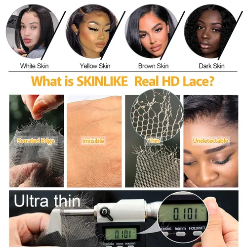 Miniatura 8 de BEEOS 13x4 frontal completo de encaje SKINLIKE real HD, línea capilar vívida prearrancada con nudos blanqueados de 0.10mm, encaje HD ultrafino