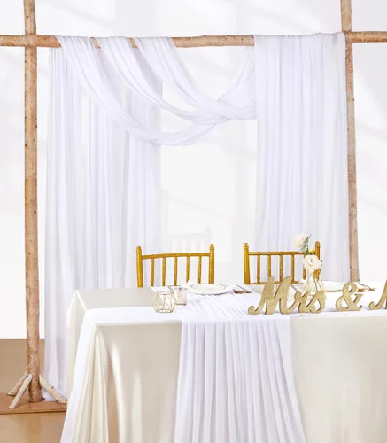Miniatura 2 de Tela drapeada para arco de boda, 6 paneles de tela de gasa blanca, cortinas de telón de fondo transparente de 6 yardas para decoración de baby Blanco