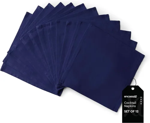 Miniatura 10 de Encasa XO Cocktail Cloth Napkins Set of 12 Pure Cotton Table Napkin Size (9"x9") B Grey Solid Machine Washable