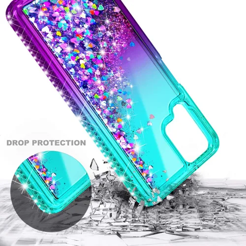 Miniatura 3 de NZND Compatible con Samsung Galaxy A42-5G - Funda para teléfono, color aguamarina/morado, con purpurina brillante, cascada flotante, bonita funda