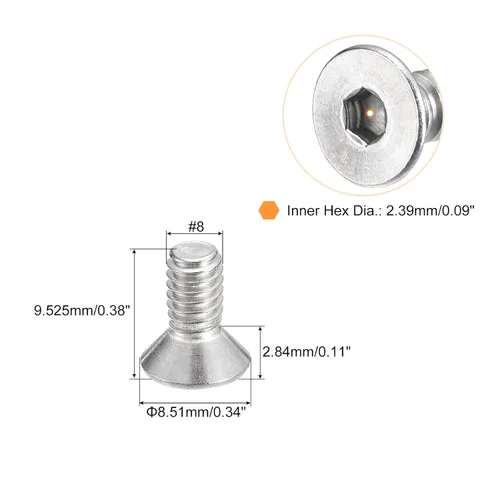 Miniatura 2 de uxcell tornillos de cabeza avellanada plana #8-32x3/8, 50 piezas de tornillos de cabeza plana con rosca completa de acero inoxidable 304, pernos