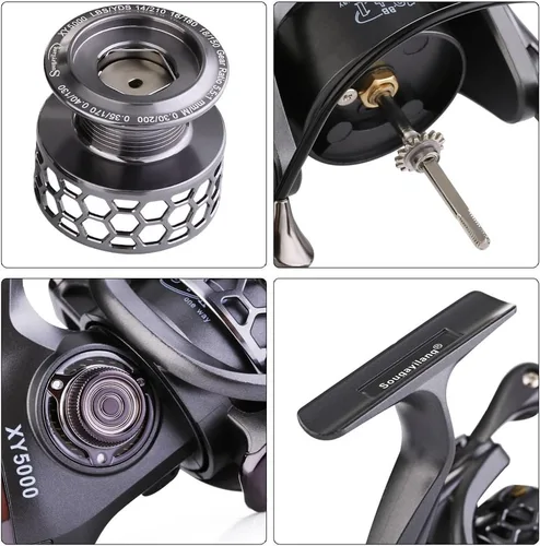 Miniatura 5 de Sougayilang Carrete de pesca 13+1BB peso ligero ultra suave aluminio Spinning carrete de pesca con carrete de grafito de repuesto gratis