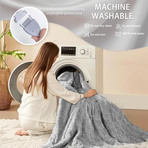 Miniatura 8 de Manta Eléctrica Throw - Franela Suave a Cuadros con 6 Niveles de Calentamiento, Apagado Automático de 4 Horas, Calentamiento Rápido, Certificado ETL
