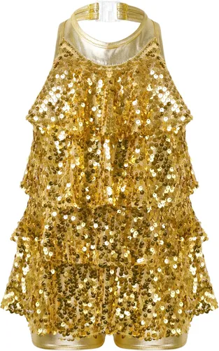 Jowowha Vestido de ballet brillante para niñas, vestido de leotardo con falda para niños, tango latino, jazz, danza, vestido de danza del vientre,