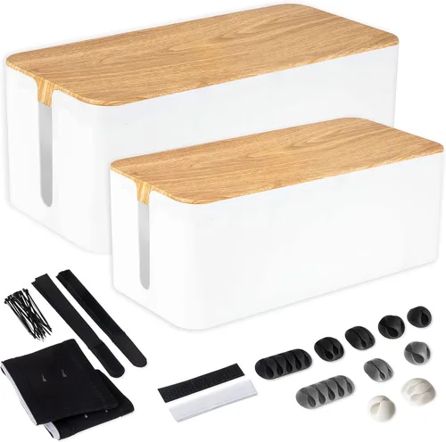 Miniatura 10 de Iron Forge Cable Caja de organización de cables, paquete de 2 – Organizador de cables blanco y protector para cables, regletas de alimentación