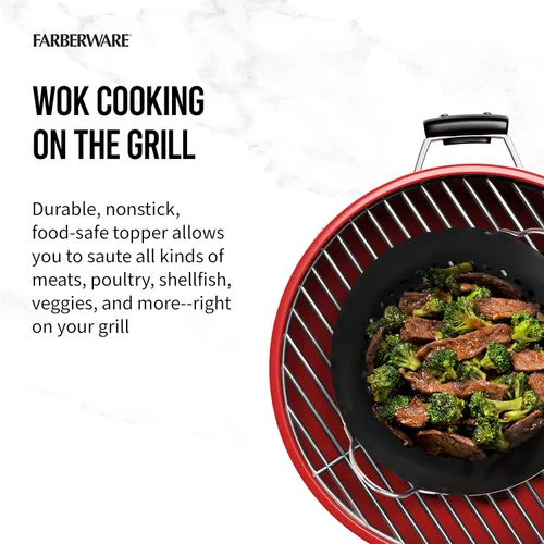 Miniatura 5 de Farberware Mini wok redondo antiadherente para barbacoa, 8 pulgadas, negro