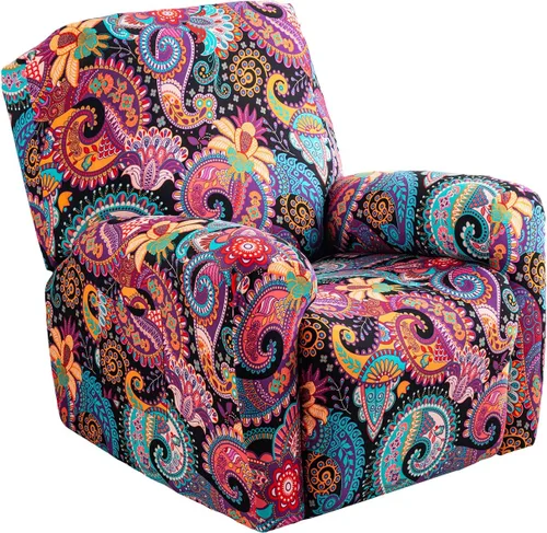 Miniatura 9 de CRFATOP Funda para sillón reclinable con estampado floral con bolsillos, funda única para sillón reclinable, 4 piezas, funda para sillón reclinable
