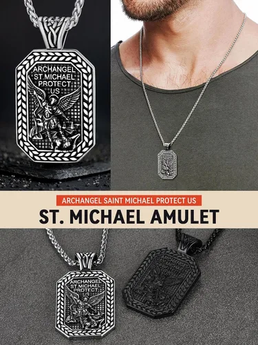 Miniatura 2 de FaithHeart Collar de San Miguel, acero inoxidable, chapado en oro de 18 quilates, amuleto colgante de San Miguel Arcángel para hombres y mujeres